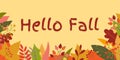 Hello Fall banner. Autumn season background with September, October and November leaves. Vector illustration. Royalty Free Stock Photo